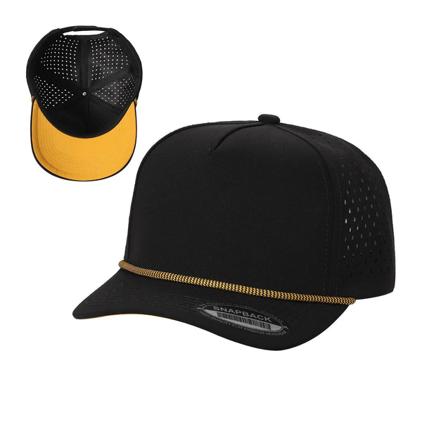 5TCP 5-Panel Waterproof Rope Cap – Durable Outdoor Snapback - BLK/GOLD02