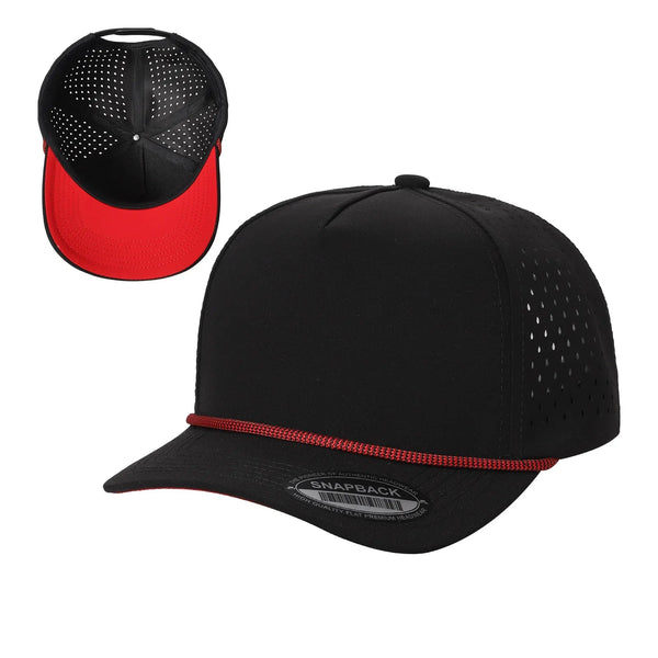 5TCP 5-Panel Waterproof Rope Cap – Durable Outdoor Snapback - BLK/RED02
