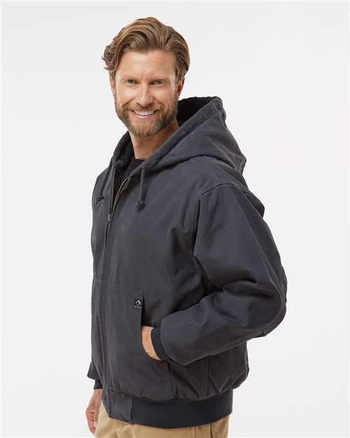 DRI DUCK 5020 Men's Cheyenne Boulder Cloth™ Hooded Jacket with Tricot Quilt Lining - Charcoal - OnModelSide