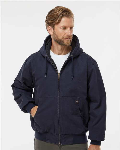 DRI DUCK 5020 Men's Cheyenne Boulder Cloth™ Hooded Jacket with Tricot Quilt Lining - Navy - OnModelFront