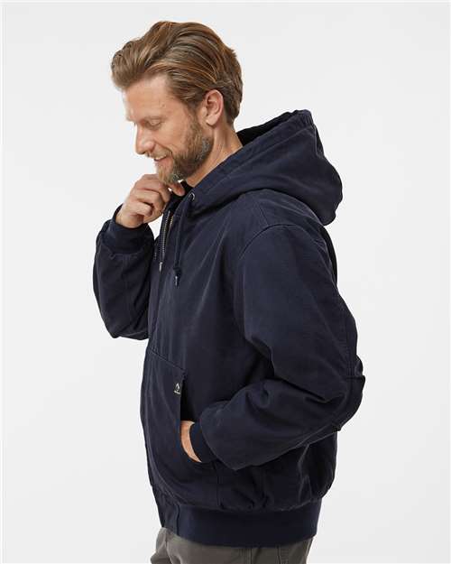 DRI DUCK 5020 Men's Cheyenne Boulder Cloth™ Hooded Jacket with Tricot Quilt Lining - Navy - OnModelSide