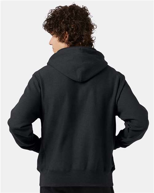 Champion S101 Unisex Reverse Weave® Hooded Sweatshirt - Charcoal Heather - OnModelBack