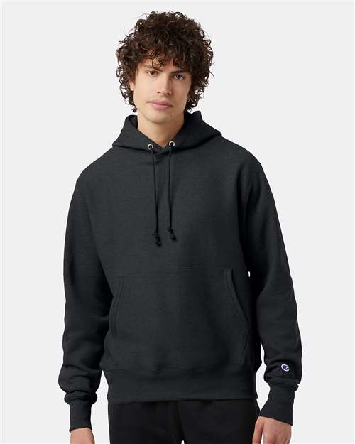 Champion S101 Unisex Reverse Weave® Hooded Sweatshirt - Charcoal Heather - OnModelFront
