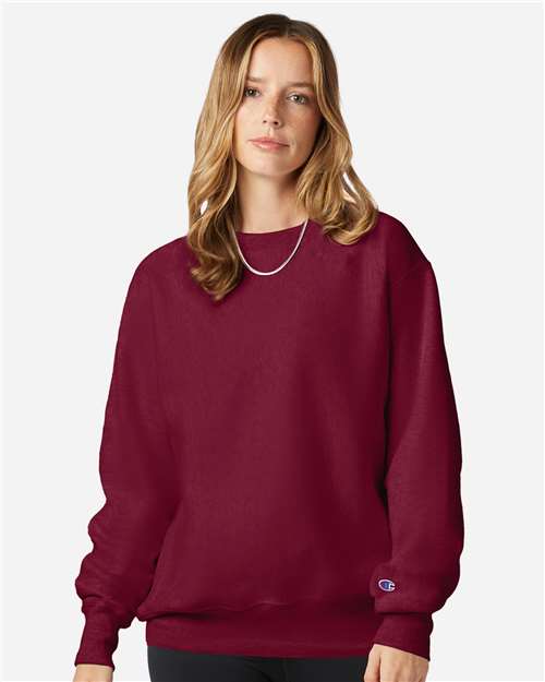 Champion S149 Unisex Reverse Weave® Crewneck Sweatshirt - Cardinal - OnModelFront