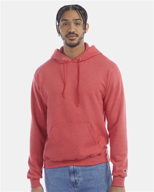 Champion S700 Unisex Powerblend® Hooded Sweatshirt - Scarlet Heather - OnModelFront