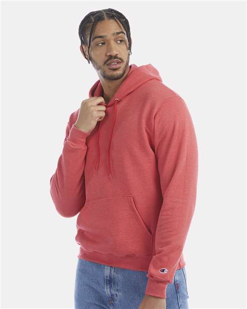 Champion S700 Unisex Powerblend® Hooded Sweatshirt - Scarlet Heather - OnModelSide