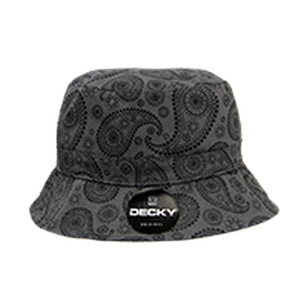 DECKY 459-Relaxed Paisley Bucket Hat – Snug-Fitting Cotton Cap - Dark Grey