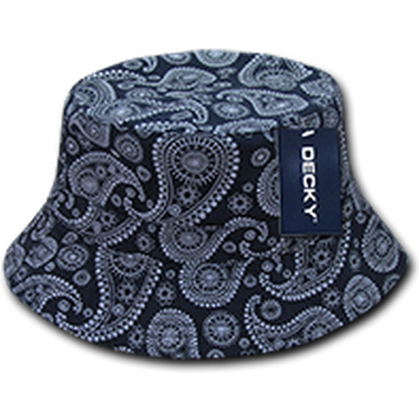 DECKY 459-Relaxed Paisley Bucket Hat – Snug-Fitting Cotton Cap - Navy