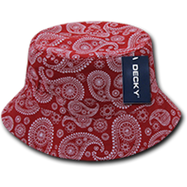 DECKY 459-Relaxed Paisley Bucket Hat – Snug-Fitting Cotton Cap - Red