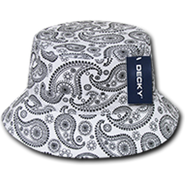 DECKY 459-Relaxed Paisley Bucket Hat – Snug-Fitting Cotton Cap - WHITE