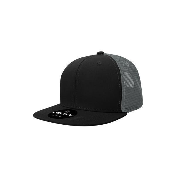Decky-5010-Youth 6 Panel High Profile Structured Cotton Trucker - Black/Charcoal