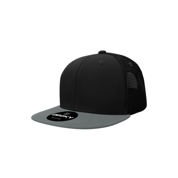 Decky-5010-Youth 6 Panel High Profile Structured Cotton Trucker - 2Black/Charcoal
