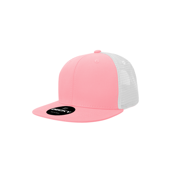 Decky-5010-Youth 6 Panel High Profile Structured Cotton Trucker - PNKWHT