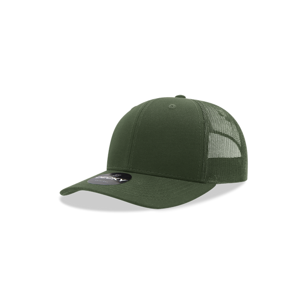 Decky-5019-Youth 6 Panel Mid Profile Structured Cotton Trucker - Olive