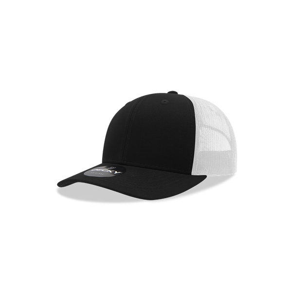 Decky-5019-Youth 6 Panel Mid Profile Structured Cotton Trucker - Black/White