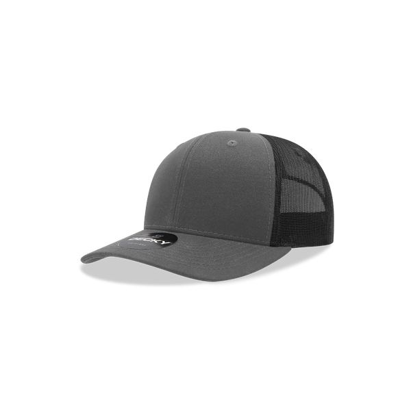 Decky-5019-Youth 6 Panel Mid Profile Structured Cotton Trucker - Charcoal/Black