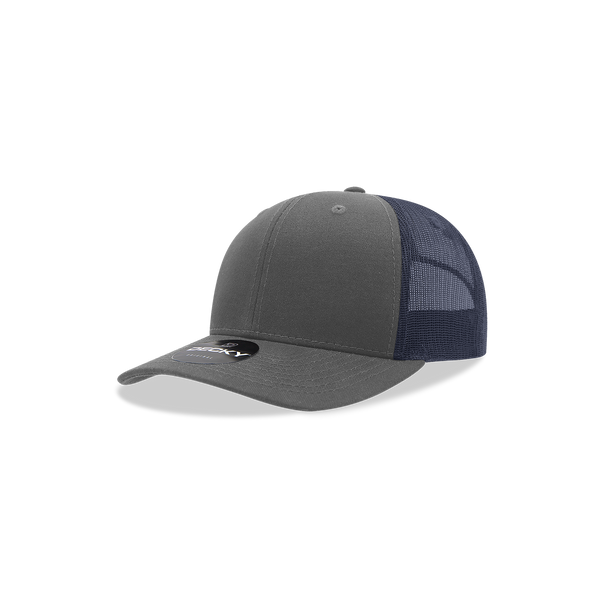 Decky-5019-Youth 6 Panel Mid Profile Structured Cotton Trucker - Charcoal/Navy