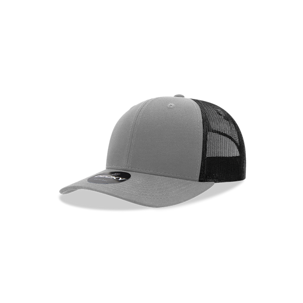 Decky-5019-Youth 6 Panel Mid Profile Structured Cotton Trucker - Grey/Black
