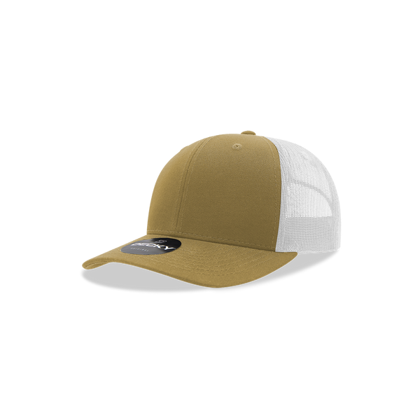 Decky-5019-Youth 6 Panel Mid Profile Structured Cotton Trucker - Khaki/White