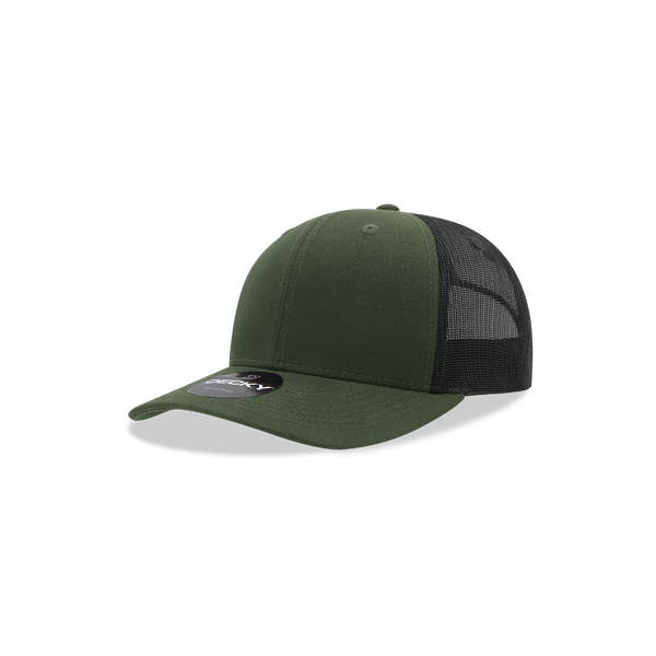 Decky-5019-Youth 6 Panel Mid Profile Structured Cotton Trucker - Olive/Black