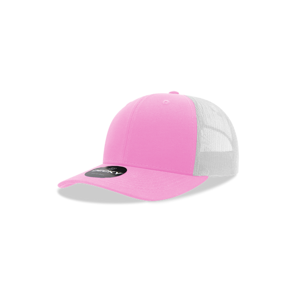 Decky-5019-Youth 6 Panel Mid Profile Structured Cotton Trucker - PNKWHT
