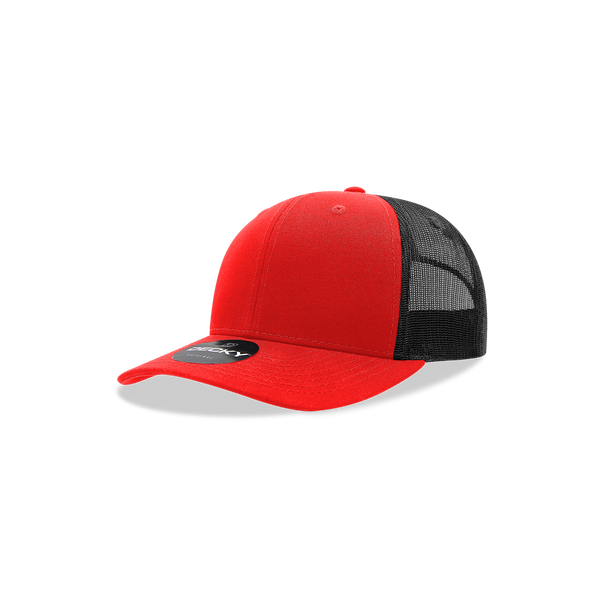 Decky-5019-Youth 6 Panel Mid Profile Structured Cotton Trucker - Red/Black