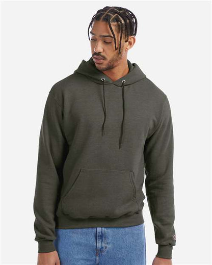 Champion S700 Unisex Powerblend® Hooded Sweatshirt - Dark Green Heather - OnModelFront