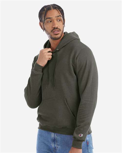 Champion S700 Unisex Powerblend® Hooded Sweatshirt - Dark Green Heather - OnModelSide