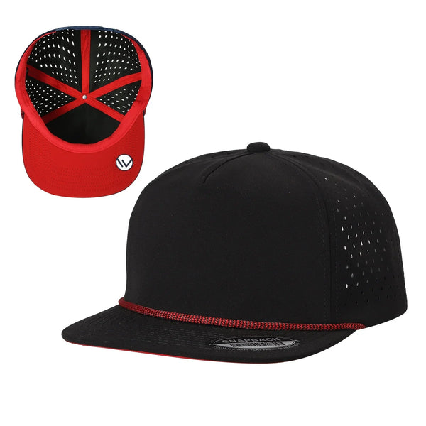 5WPR-5PANEL WATER PROOF HAT WITH ROPE - 5WPRM-BLK/RED02