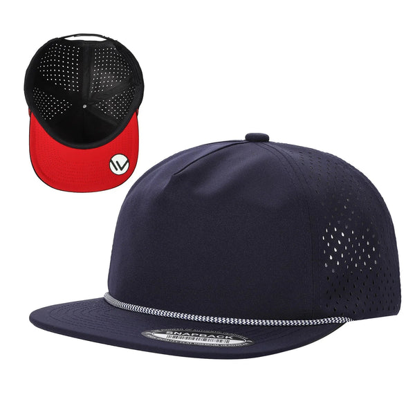 5WPR-5PANEL WATER PROOF HAT WITH ROPE - NAVY/RED02