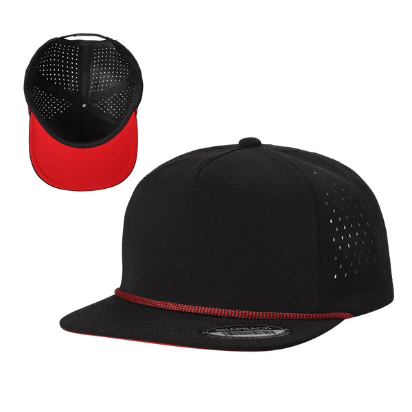 5WPR-5PANEL WATER PROOF HAT WITH ROPE - BLK/RED02