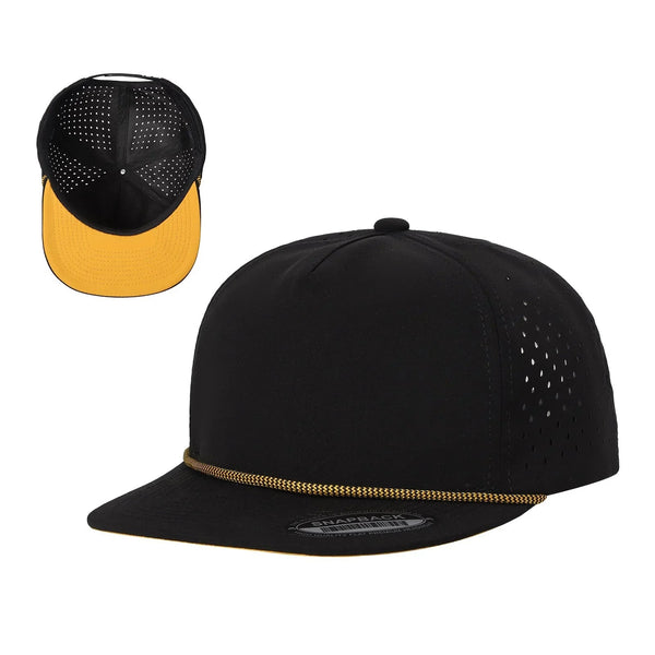 5WPR-5PANEL WATER PROOF HAT WITH ROPE - BLK/GOLD02