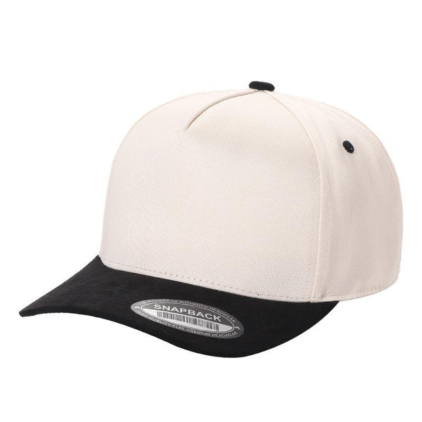 TCS - Premium 5-Panel Snapback Cap with Suede Bill - TAN/NAVY