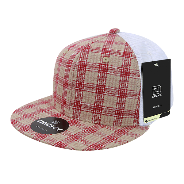 Decky-6015-6 Panel High Profile Structured Plaid Trucker - White/101