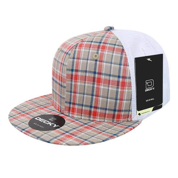 Decky-6015-6 Panel High Profile Structured Plaid Trucker - White/102