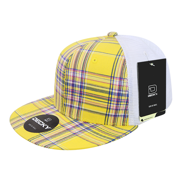 Decky-6015-6 Panel High Profile Structured Plaid Trucker - White/103