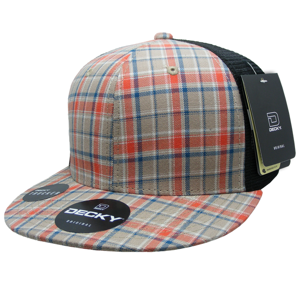 Decky-6016-6 Panel High Profile Structured Plaid Trucker - Black/102