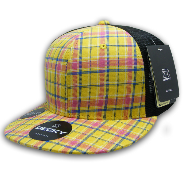 Decky-6016-6 Panel High Profile Structured Plaid Trucker - Black/105