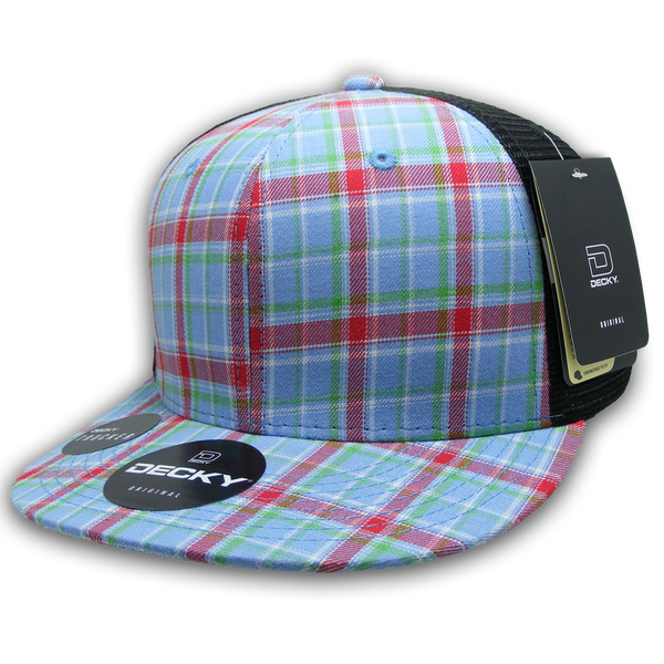 Decky-6016-6 Panel High Profile Structured Plaid Trucker - Black/113