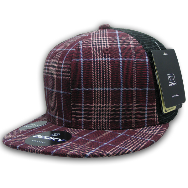 Decky-6016-6 Panel High Profile Structured Plaid Trucker - Black/125