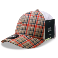Decky 6 Panel Mid Profile Structured Plaid Trucker Hat – Adjustable Cap | 6017