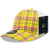 Decky 6 Panel Mid Profile Structured Plaid Trucker Hat – Adjustable Cap | 6017