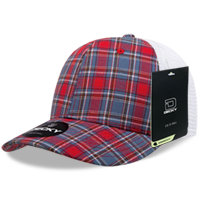 Decky 6 Panel Mid Profile Structured Plaid Trucker Hat – Adjustable Cap | 6017