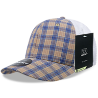 Decky 6 Panel Mid Profile Structured Plaid Trucker Hat – Adjustable Cap | 6017
