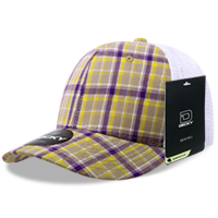 Decky 6 Panel Mid Profile Structured Plaid Trucker Hat – Adjustable Cap | 6017