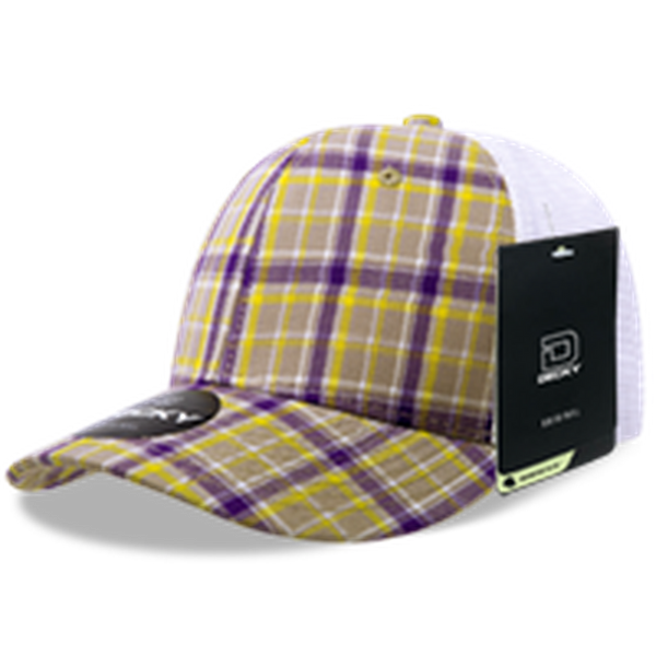 Decky 6 Panel Mid Profile Structured Plaid Trucker Hat – Adjustable Cap | 6017 - 111/White