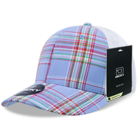 Decky 6 Panel Mid Profile Structured Plaid Trucker Hat – Adjustable Cap | 6017
