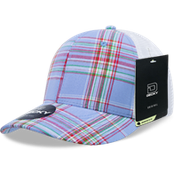 Decky 6 Panel Mid Profile Structured Plaid Trucker Hat – Adjustable Cap | 6017 - 112/White