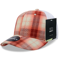 Decky 6 Panel Mid Profile Structured Plaid Trucker Hat – Adjustable Cap | 6017