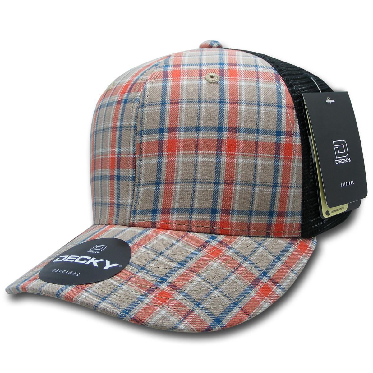 Decky-6018-6 Panel Mid Profile Structured Plaid Trucker